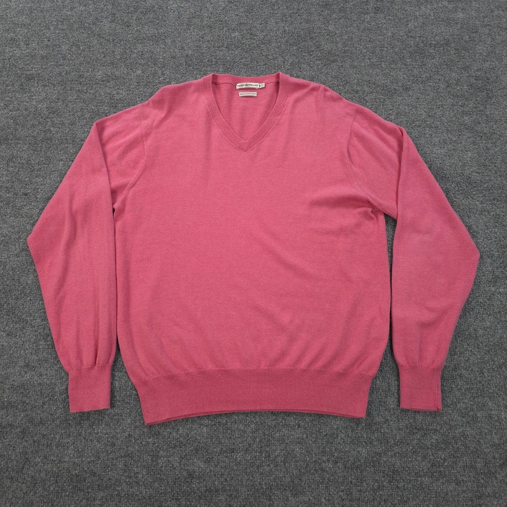 Peter Millar Sweater‎ Mens Medium Pink V Neck Cotton Cashmere Pullover Golf Prep